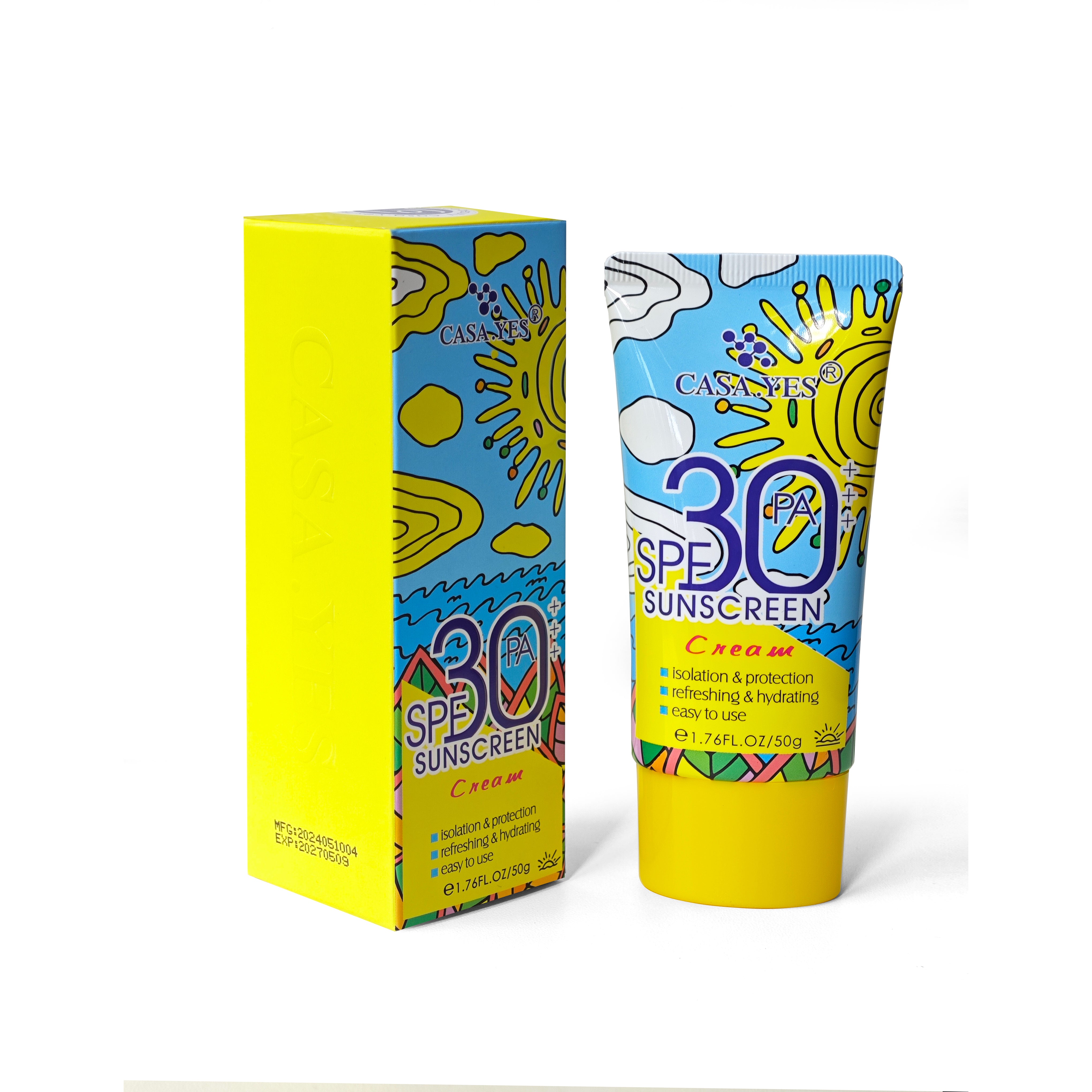 CASA.YES Sunscreen SPF 30+++ - Lightweight, Non-Greasy, Water-Resistant, UVA/UVB Protection for Face & Body