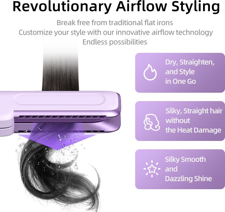 2-in-1 Hair Dryer Straightener: Dry, Straighten, and Style Professional Hair Styler Heatless Styling for Healthy Hair