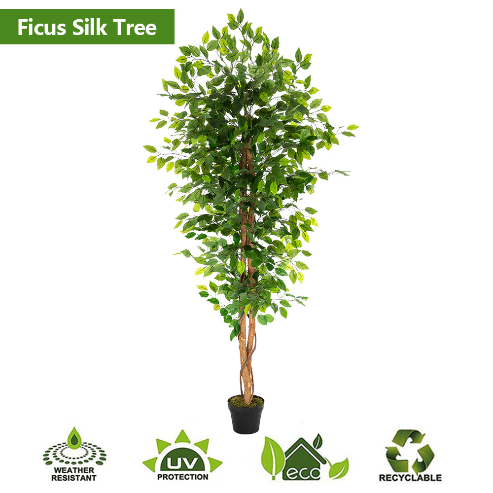 6FT Artificial Banyan Tree with 1260 Lush Green Leaves – Realistic Solid Wood Trunk, Perfect for Christmas Décor