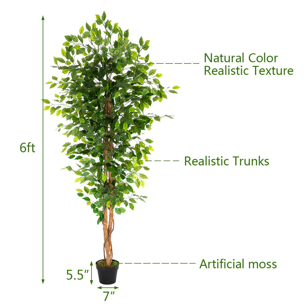 6FT Artificial Banyan Tree with 1260 Lush Green Leaves – Realistic Solid Wood Trunk, Perfect for Christmas Décor