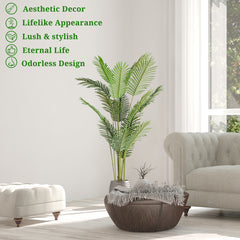 FCH 6FT Artificial Palm Tree with 16 Green Leaves – Realistic Simulation Tree for Home and Holiday Décor