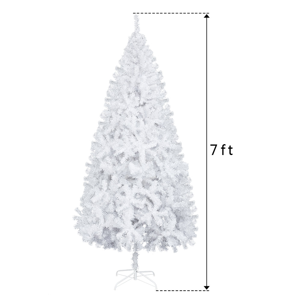 7FT White Christmas Tree with Iron Stand & 950 Branches – Elegant Holiday Decor for a Winter Wonderland