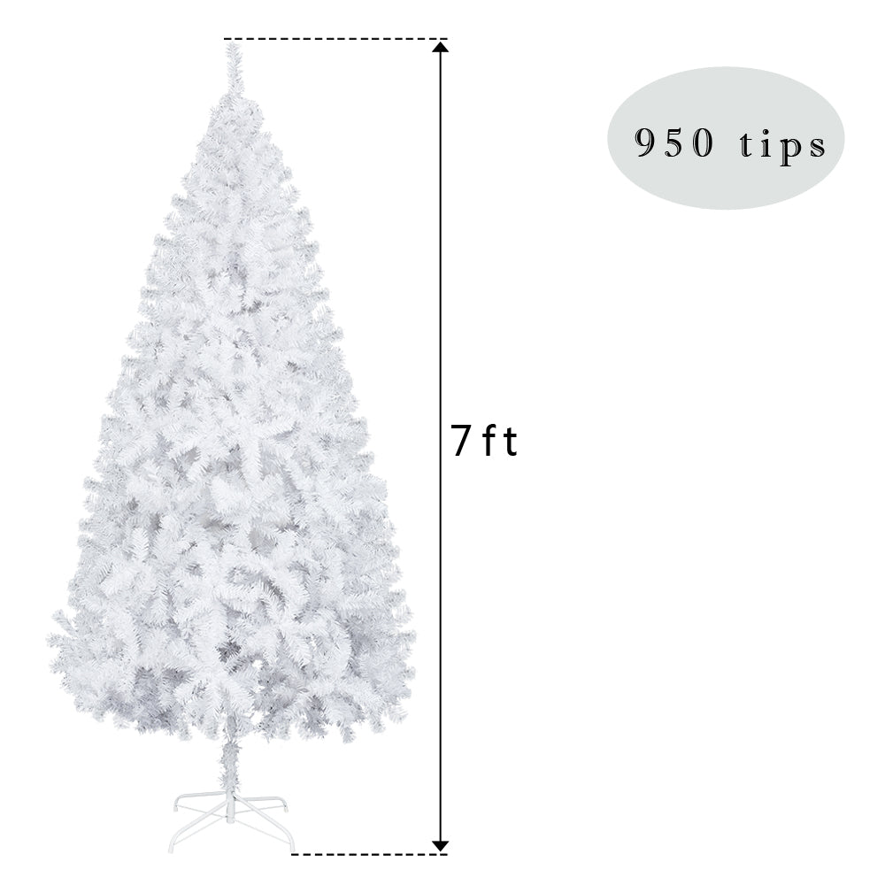 7FT White Christmas Tree with Iron Stand & 950 Branches – Elegant Holiday Decor for a Winter Wonderland