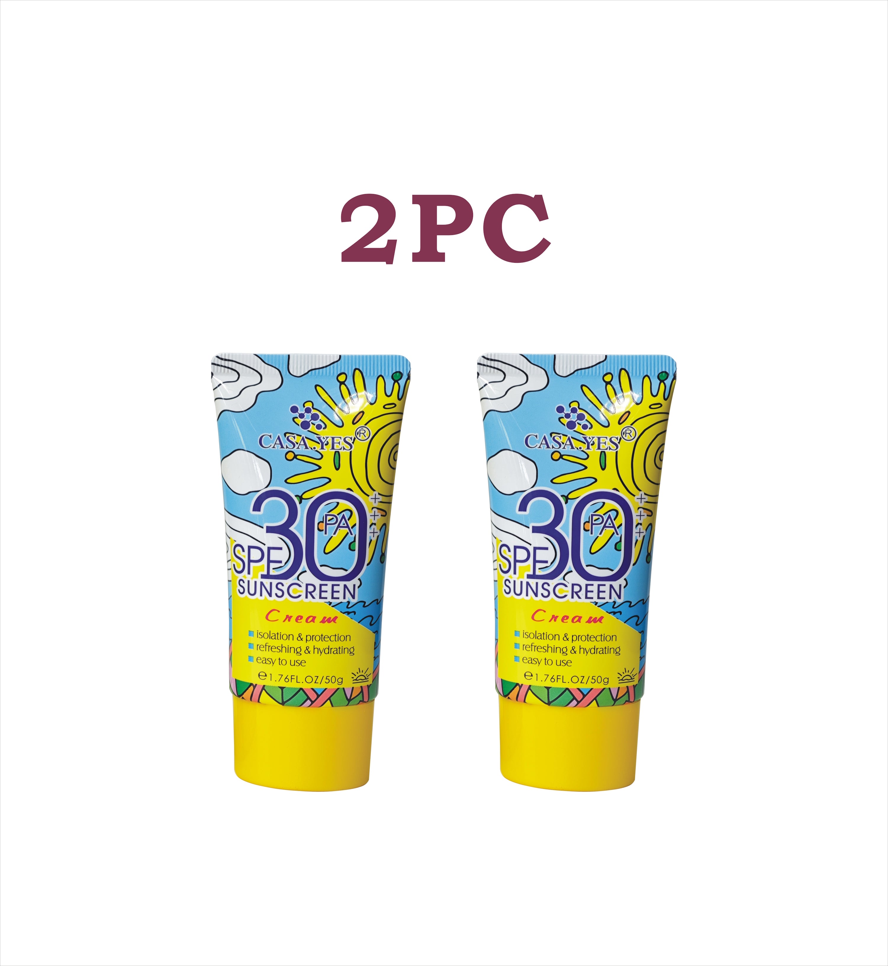 CASA.YES Sunscreen SPF 30+++ - Lightweight, Non-Greasy, Water-Resistant, UVA/UVB Protection for Face & Body