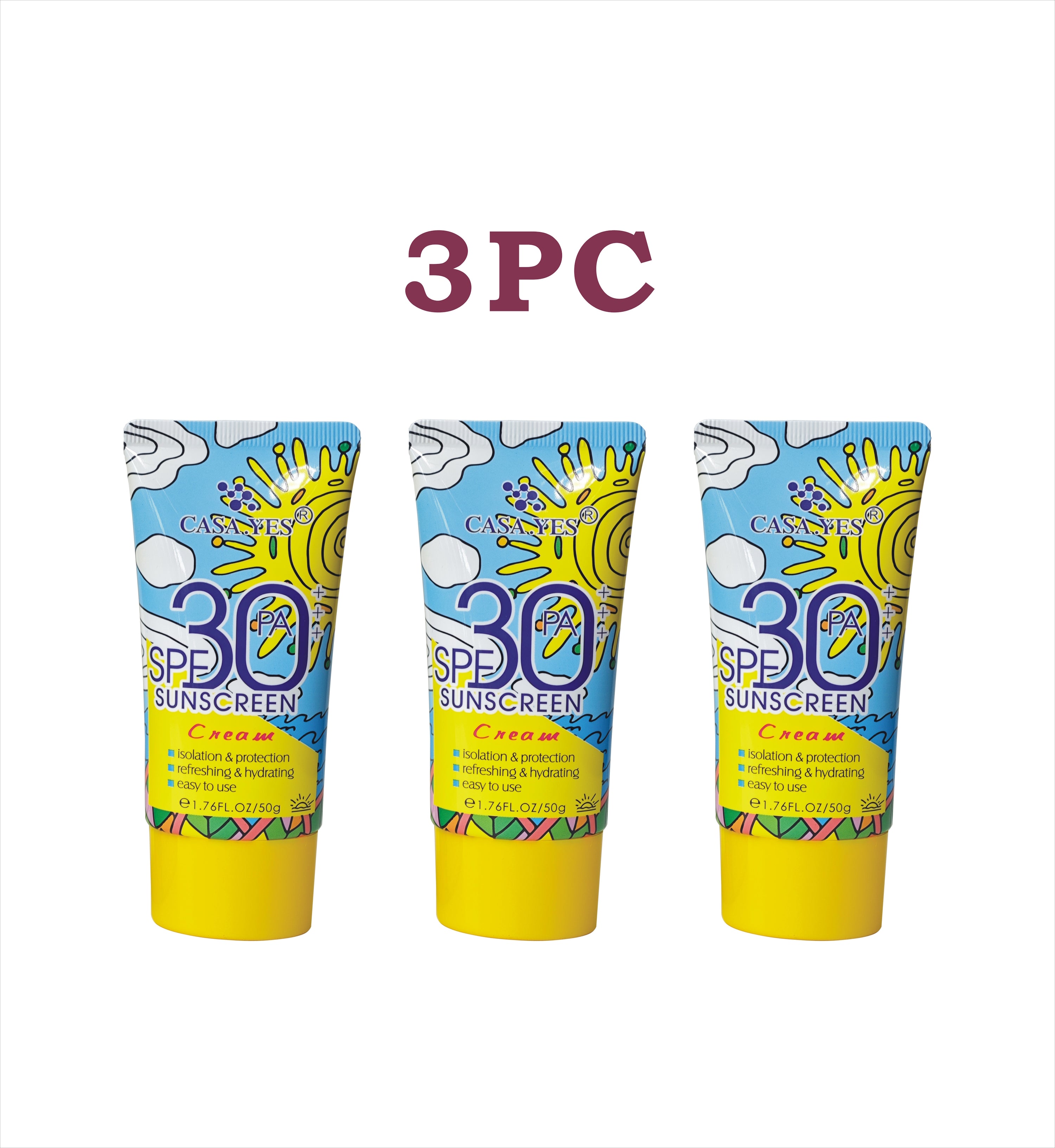 CASA.YES Sunscreen SPF 30+++ - Lightweight, Non-Greasy, Water-Resistant, UVA/UVB Protection for Face & Body