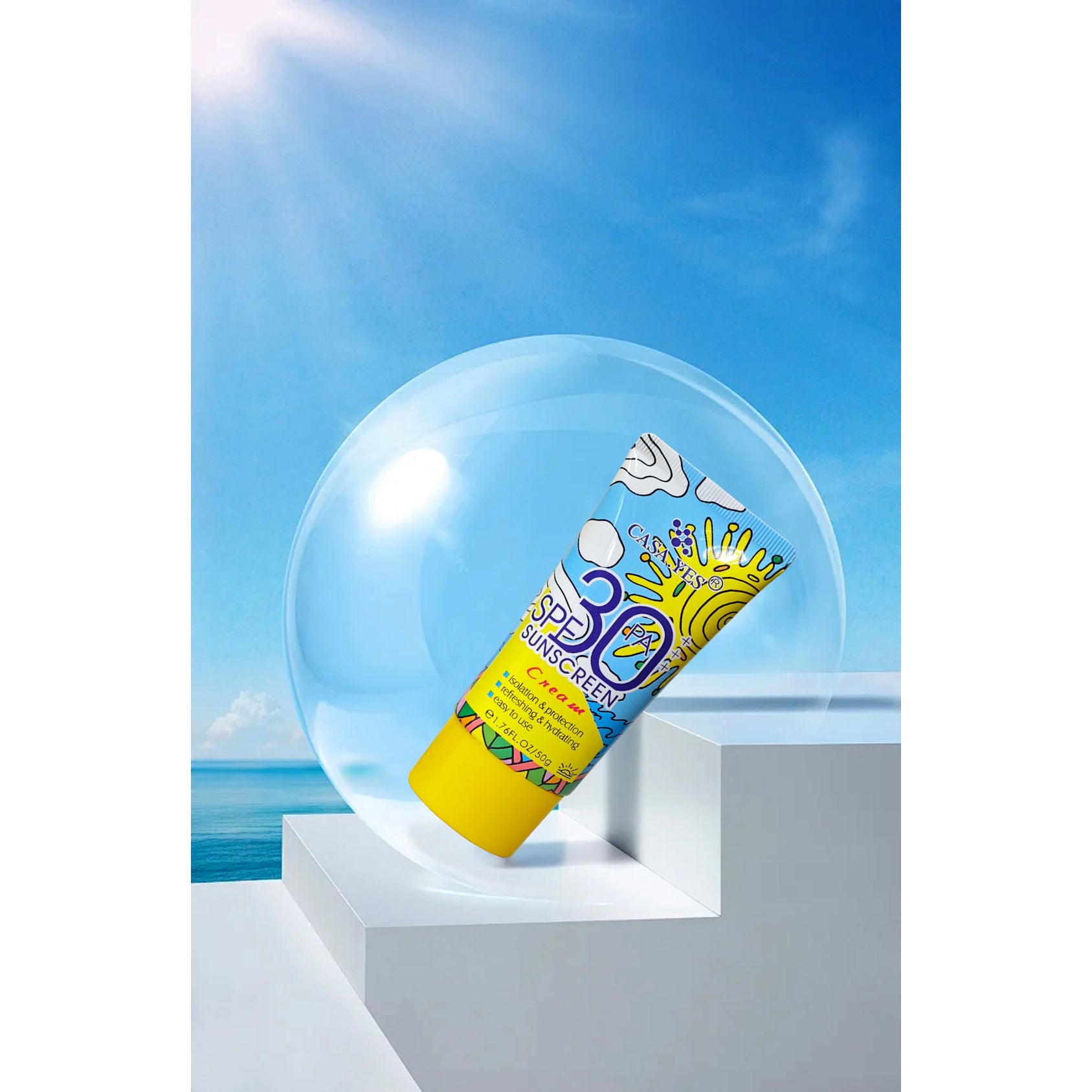 CASA.YES Sunscreen SPF 30+++ - Lightweight, Non-Greasy, Water-Resistant, UVA/UVB Protection for Face & Body