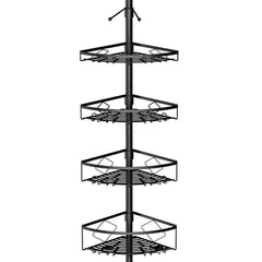 Corner Shower Caddy Tension Pole, 4 Tier Shower Basket Shelves, 53-120 inch Adjustable Height Shower Storage Rack, Bathroom Bathtub Shampoo Holder Organizer Shower Accessories