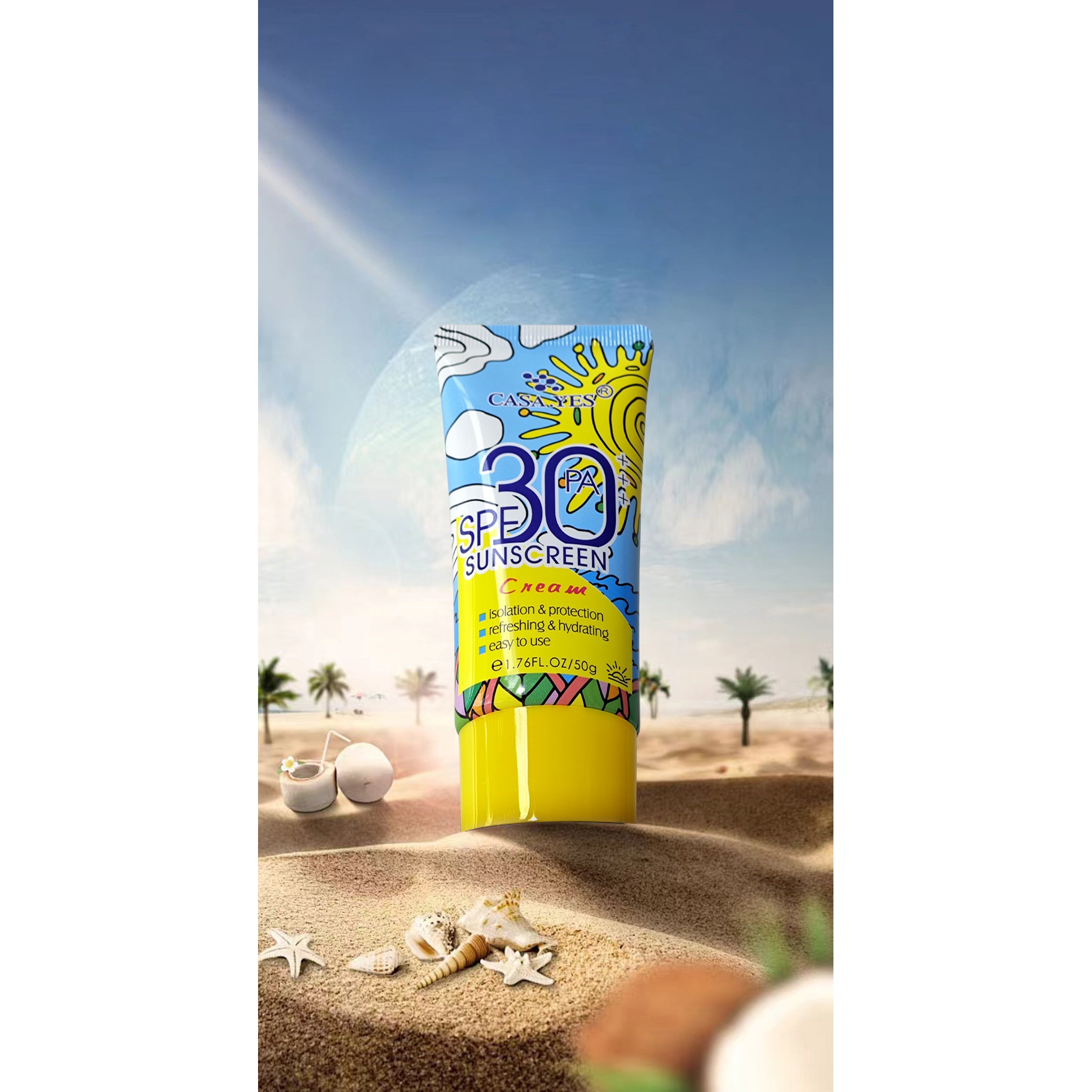 CASA.YES Sunscreen SPF 30+++ - Lightweight, Non-Greasy, Water-Resistant, UVA/UVB Protection for Face & Body