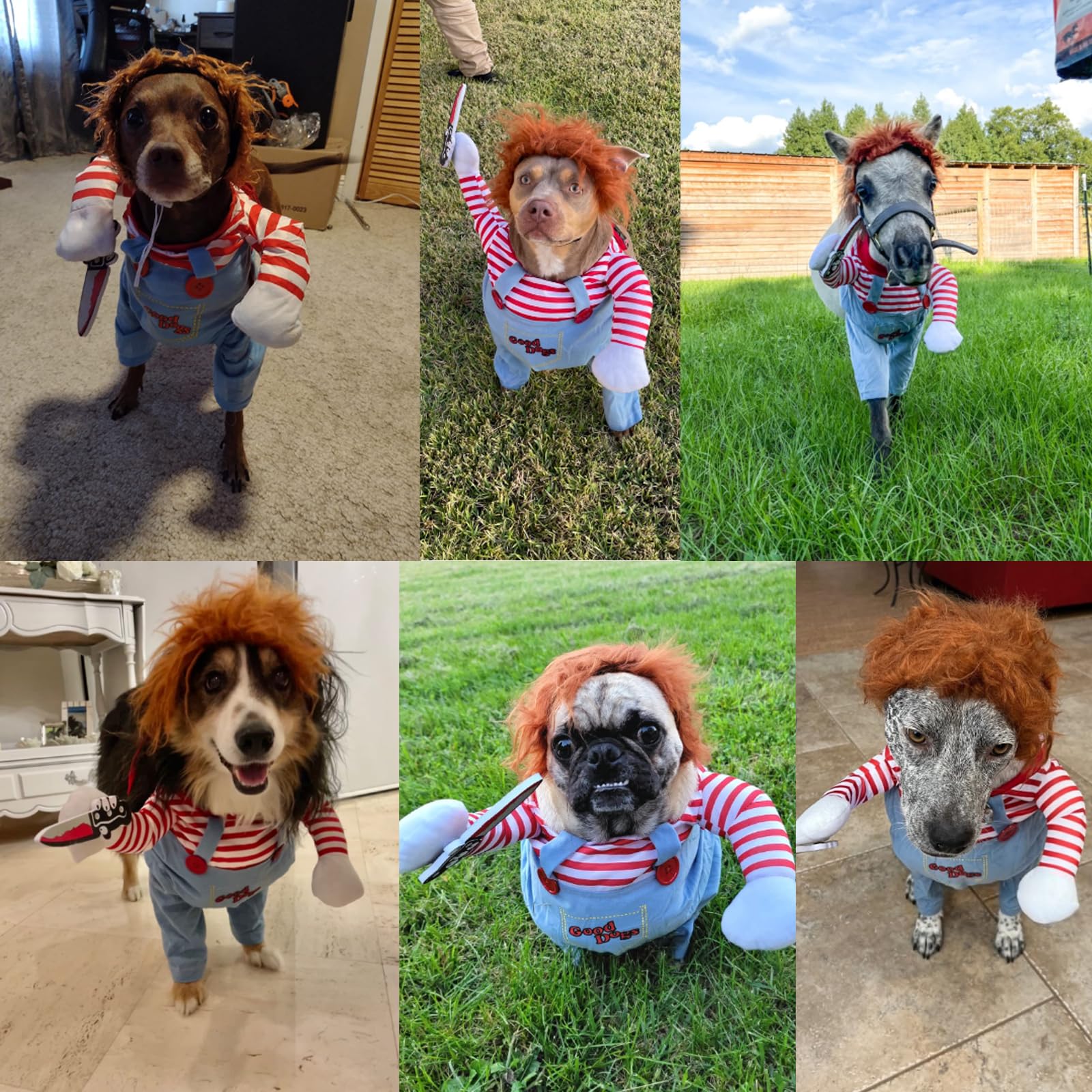 Pet Deadly Doll Dog Costume, Chucky Dog Cosplay Funny Costume Christmas Dog Clothes Party Costume for Small Medium Large Dogs