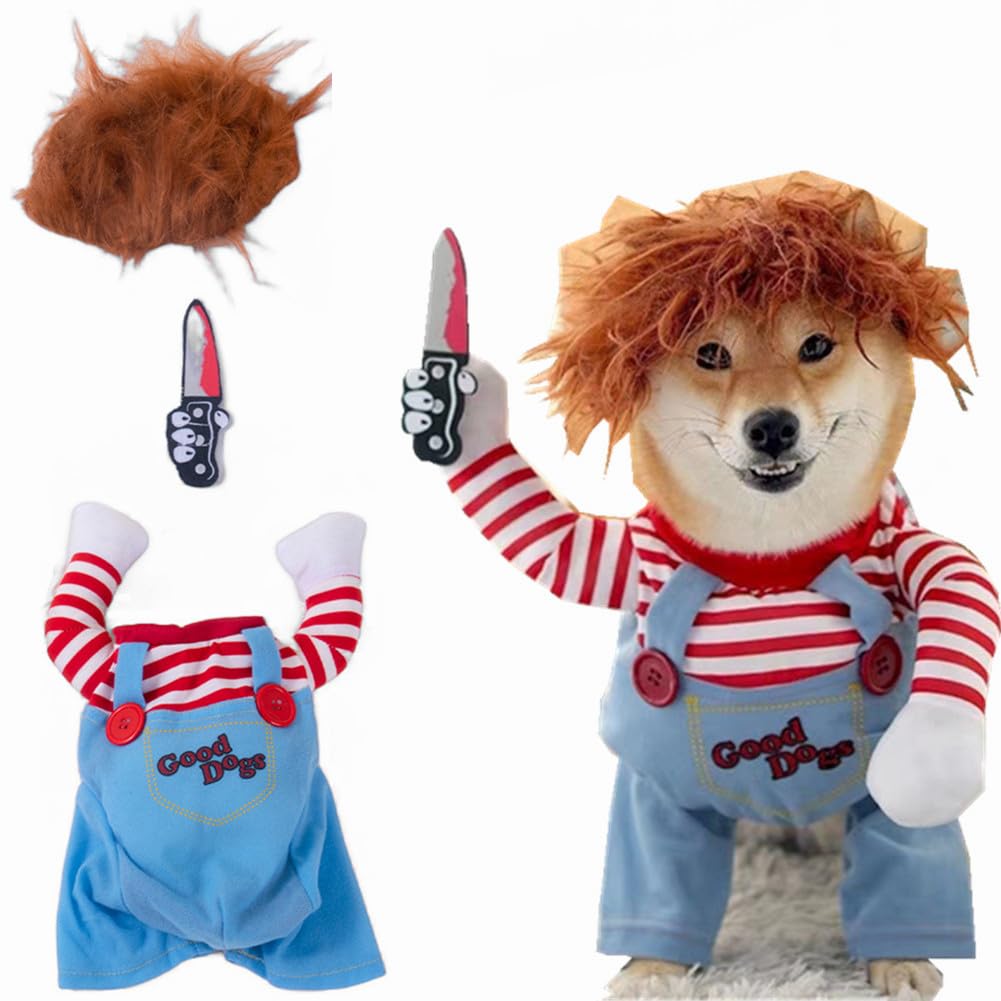 Pet Deadly Doll Dog Costume, Chucky Dog Cosplay Funny Costume Christmas Dog Clothes Party Costume for Small Medium Large Dogs