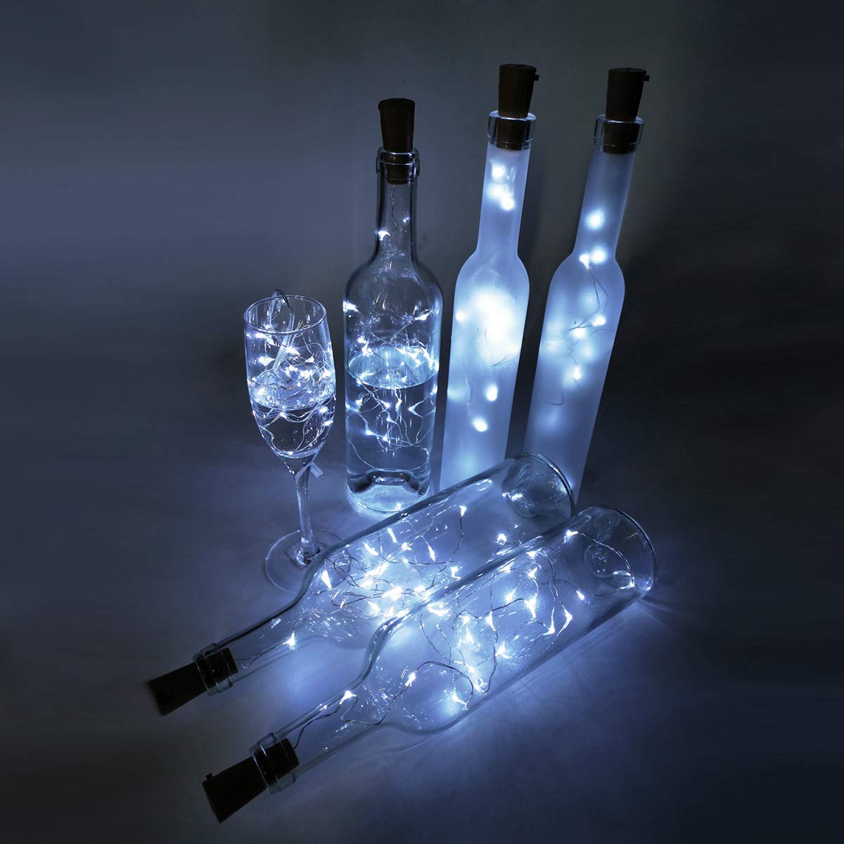 Wine Bottle Lights with Cork,12 Pack 20 LED Lights Battery Powered DIY Fairy Lights String for Party,Halloween,Christmas Indoor and Outdoor Home Decoration Waterproof Bottle Lights (Cold White)