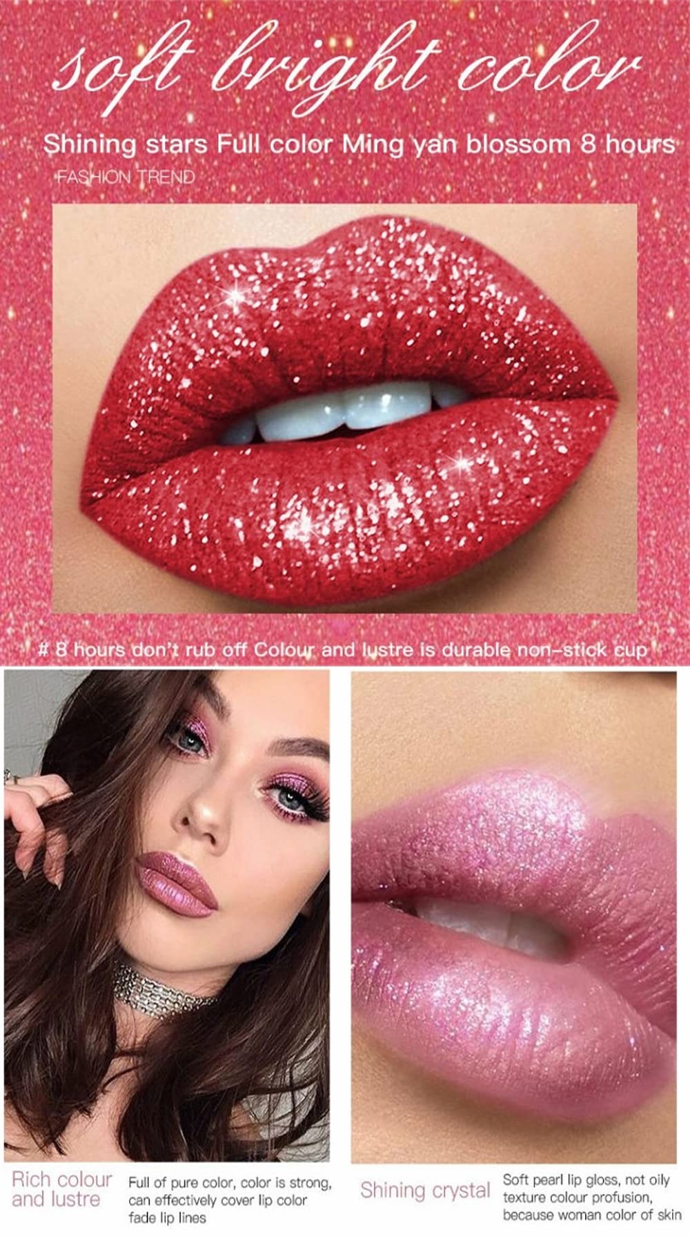 Halloween Diamond Shiny Matte Lipstick, Gothic Glitter Liquid Lip Gloss, Sparkling High Pigment Waterproof Long Lasting Lipsticks, Bold Shimmer Lip Glaze Lips for Masquerade, Cosplay, Halloween Makeup