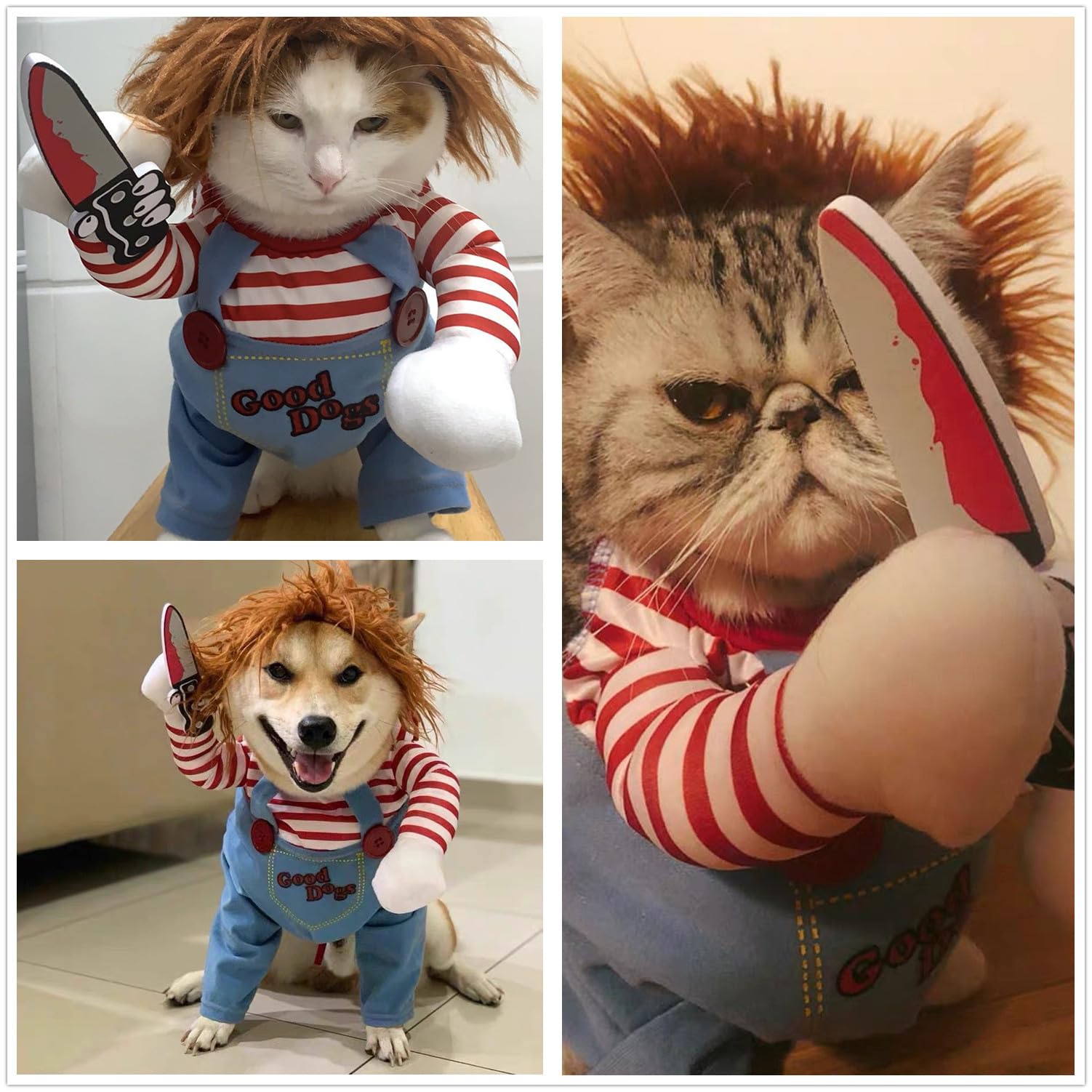 Pet Deadly Doll Dog Costume, Chucky Dog Cosplay Funny Costume Christmas Dog Clothes Party Costume for Small Medium Large Dogs