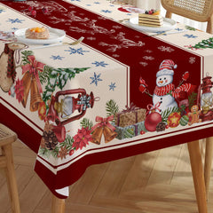 Christmas Tablecloth, Christmas Snowman Table Cloth Rectangle, Oblong Winter Xmas and Santa Kitchen Christmas Table Decorations for Home,Dinner,Party