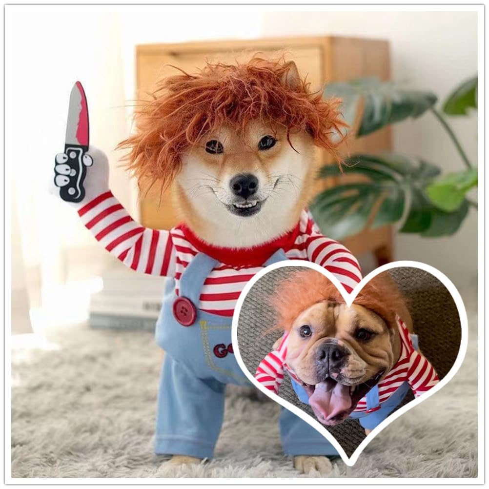 Pet Deadly Doll Dog Costume, Chucky Dog Cosplay Funny Costume Christmas Dog Clothes Party Costume for Small Medium Large Dogs