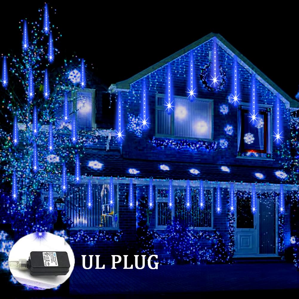 Meteor Shower Lights Outdoor Christmas Lights UL Certified Falling Rain Drop Lights Snowfall Icicle Cascading String Lights, 12 Inch Tubes 192LED