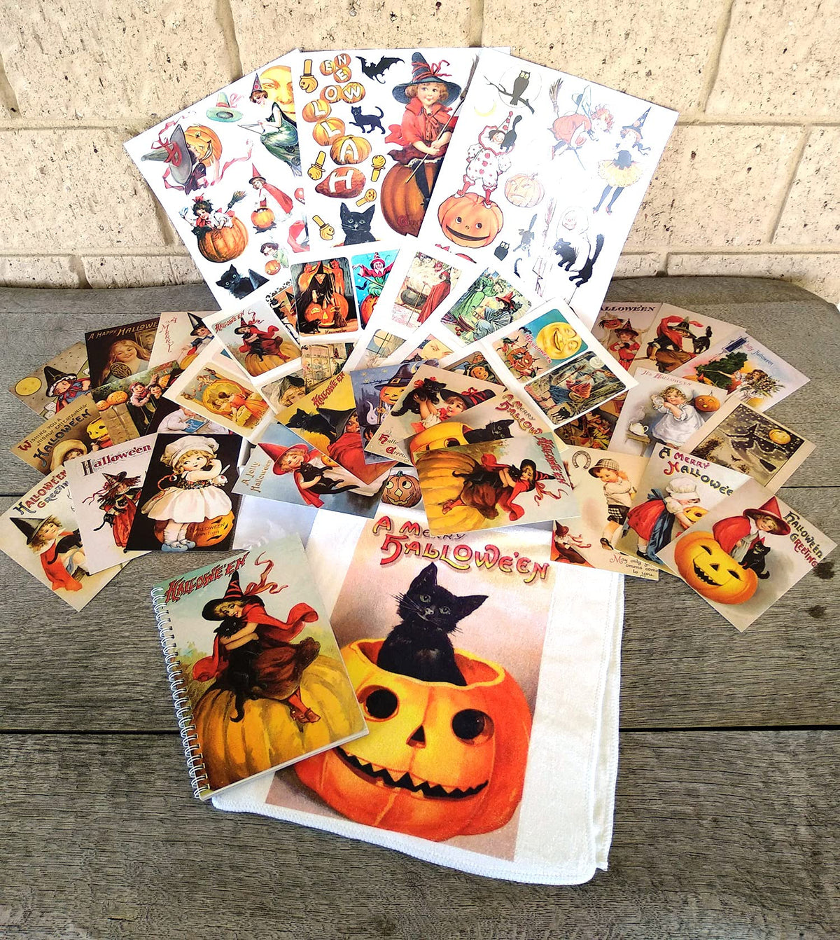 HALLOWEEN Mystery Gift Box ~ Over 50 unique items inside ~ Vintage Halloween Witches Cats Funny Cards