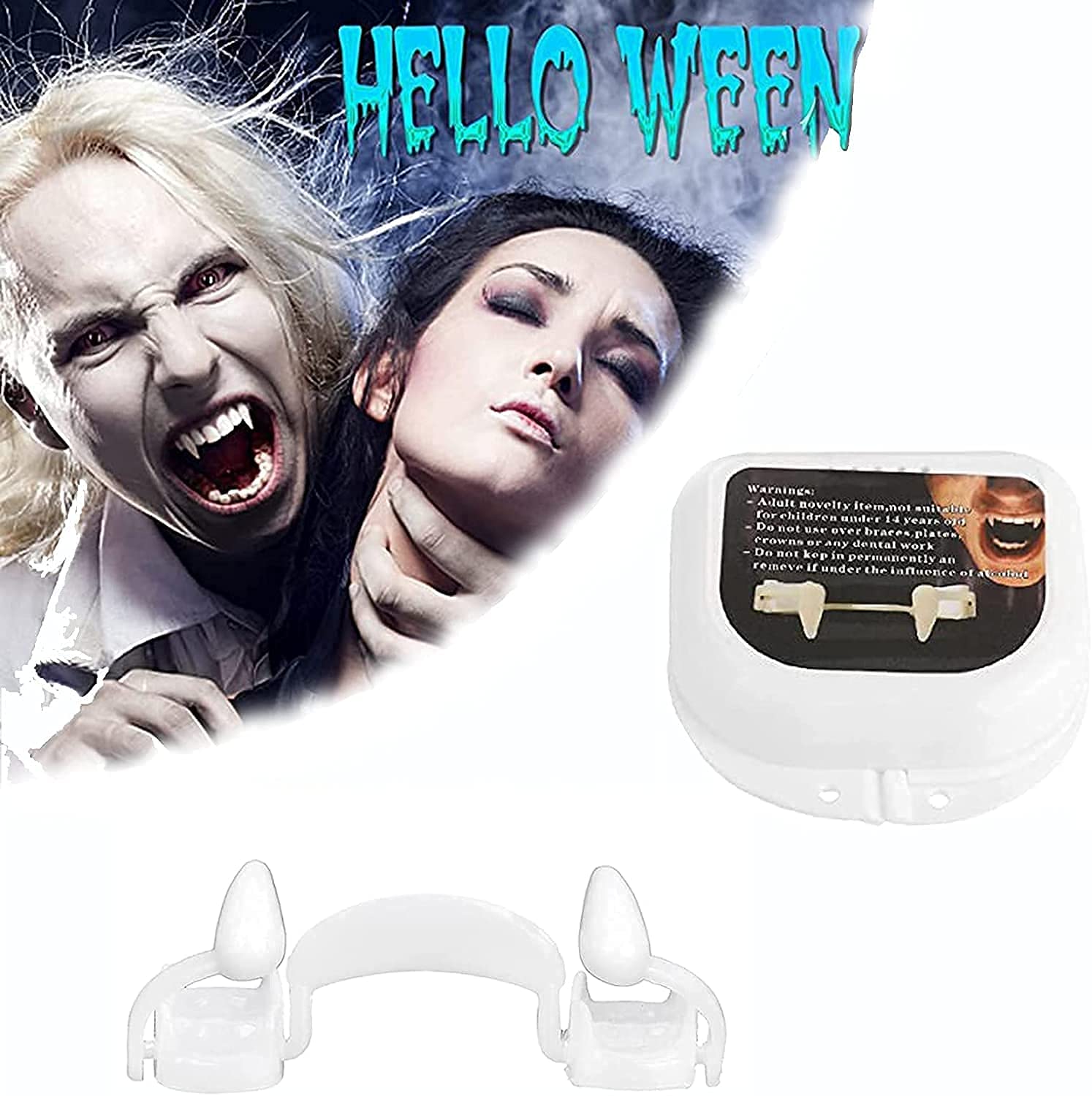 Retractable Halloween Vampire Fangs Teeth Scary Creepy Fake Vampire Canines for Kids and Adults, Realistic Reusable Fake Vampire Fake Teeth Cosplay Accessories Halloween Party