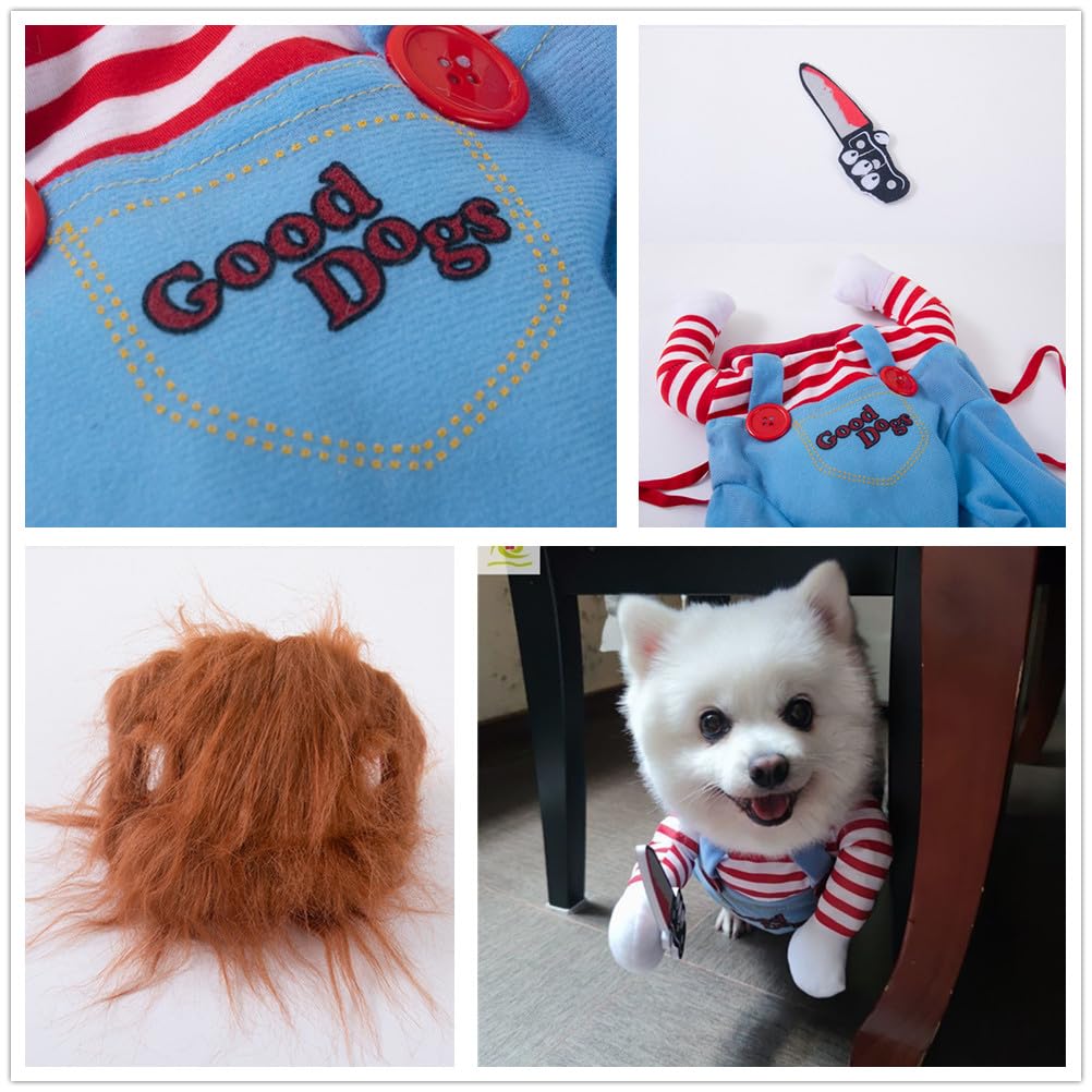 Pet Deadly Doll Dog Costume, Chucky Dog Cosplay Funny Costume Christmas Dog Clothes Party Costume for Small Medium Large Dogs