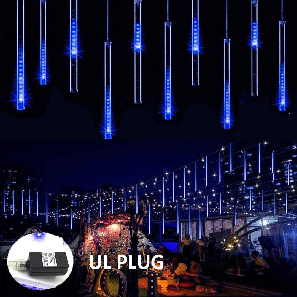 Meteor Shower Lights Outdoor Christmas Lights UL Certified Falling Rain Drop Lights Snowfall Icicle Cascading String Lights, 12 Inch Tubes 192LED